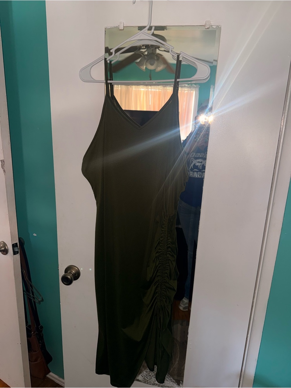 SHEIN Olive Green Ruched Slip Midi Dress